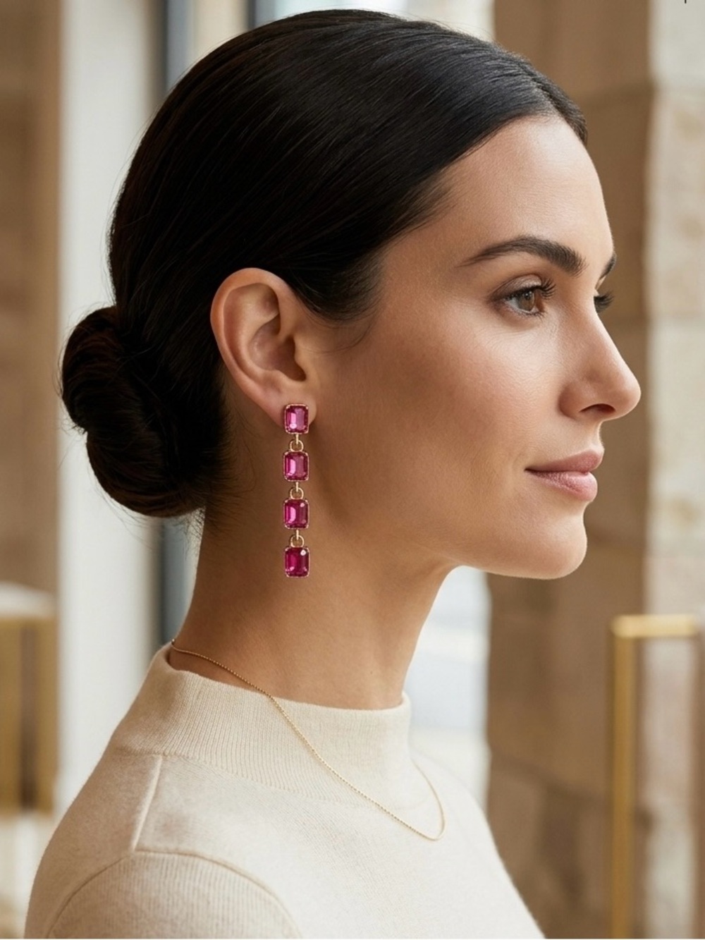 NWT White House Black Market Fuchsia Pink Statement Drop Earrings